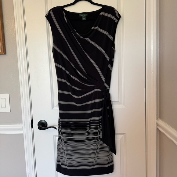 Lauren Ralph Lauren Black and White Striped Women's Faux Wrap Dress